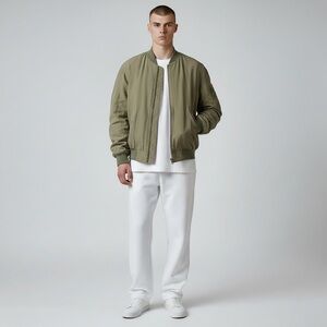 Vintage J. Ferrar Bomber Jacket‎ Olive Green Large Tall Lightweight Zip Up